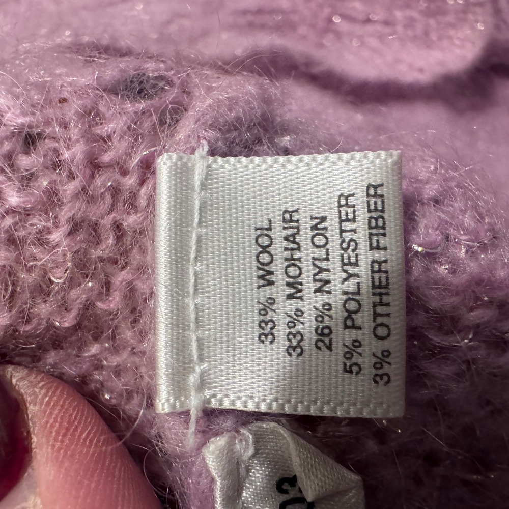 Vintage Lavender Mohair Wool Pointelle Scalloped Off Shoulder 90s Y2K Sweater XS - Picture 4 of 7